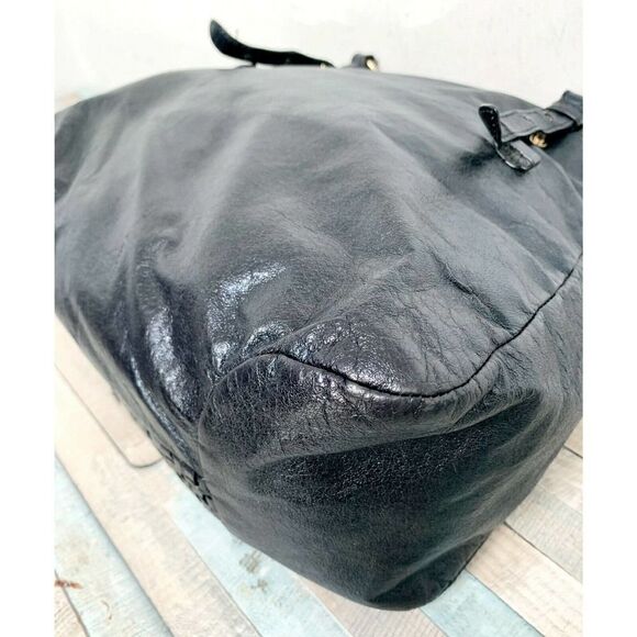 Elliott Lucca WOVEN BLACK GENUINE LEATHER ZIP TOP SHOULDER BAG HANDBAG HOBO TOTE - Picture 7 of 10